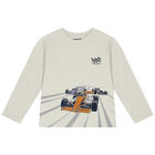 Boys White Race Car Long Sleeve Top, 2, hi-res